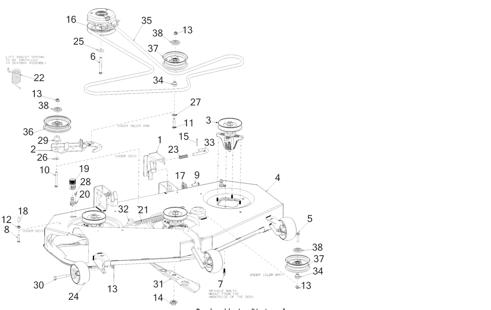 Deck Diagram and Parts List for RZT-SX50EFI (17RWCBYZ010)(2019) Cub Cadet Lawn Tractor